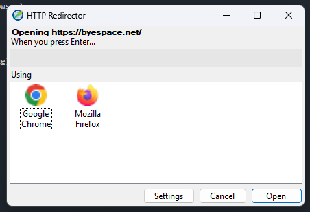 Preview image of the app showing a choice of browsers to open a website